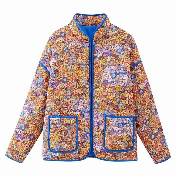 Dolman Quilted Puff Jacket, Floral Lightweight - Picture 1 of 8